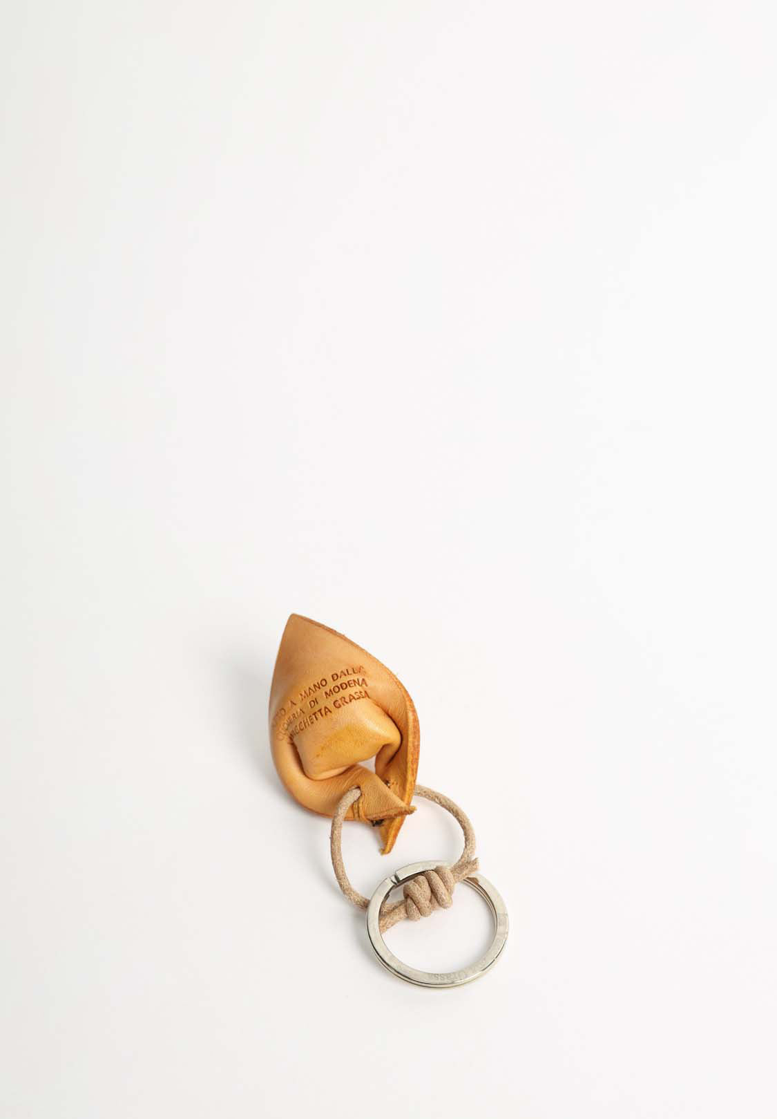 Handmade leather tortellino keychain